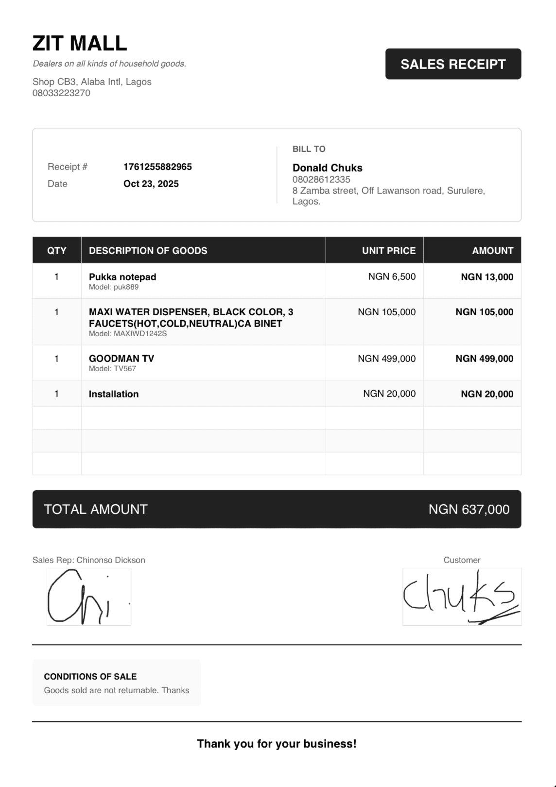 Classic receipt template