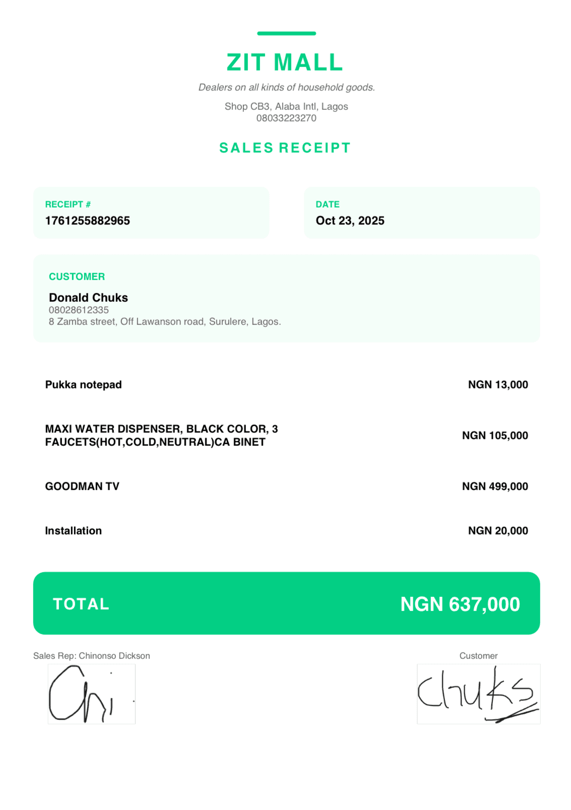 Modern receipt template